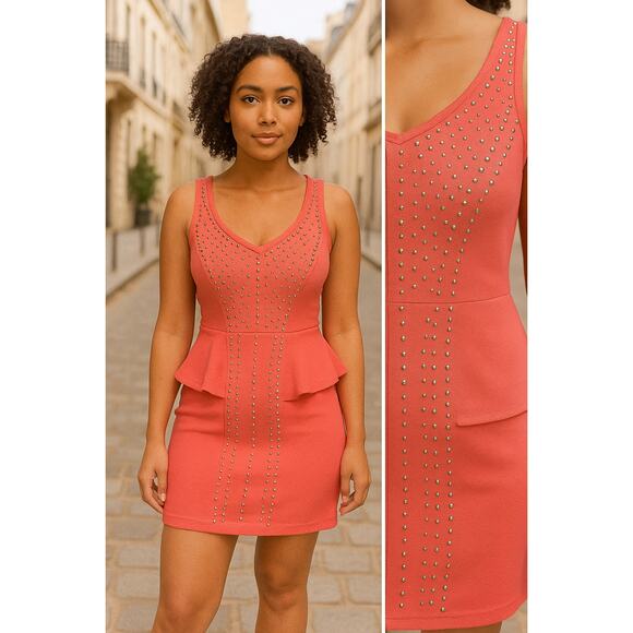 BEBE Pink Studded Bodycon Mini Dress XS Coquette Y2K Swiftie Night Out Sexy - Picture 2 of 11